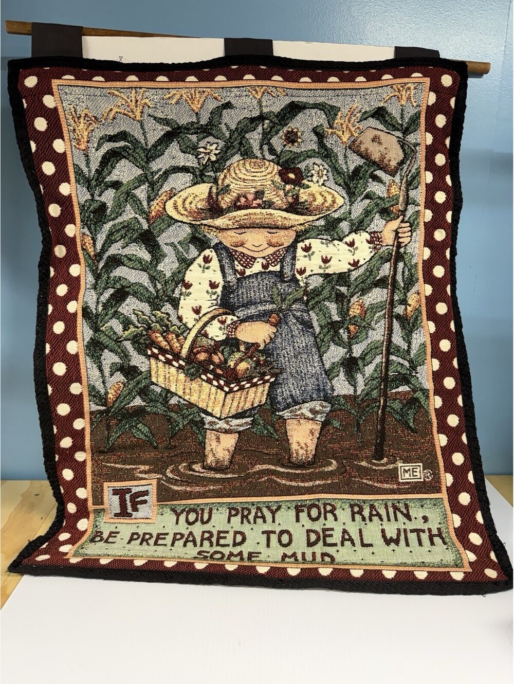 Farmer "Praying For Rain Be Prepared For Mud" Wall Hanging Tapestry 31"x28"